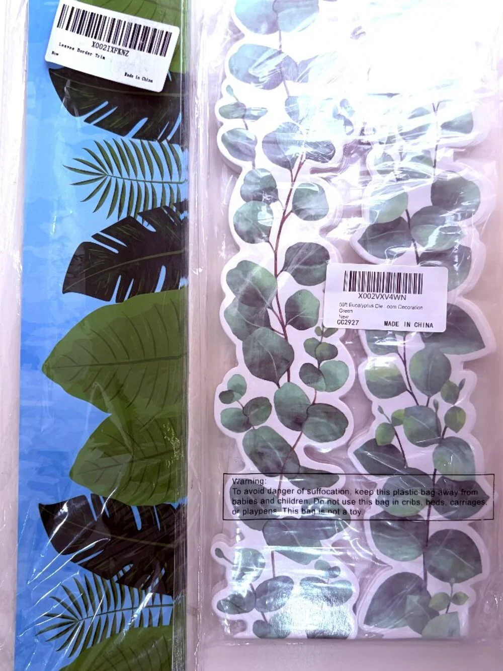 NWT 2-Pack Botanical Bulletin Board Borders Eucalyptus and Tropical Leaves